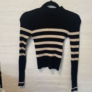 Noisy May Preppy Cropped Stretchy Rib, Black, And Beige Striped Sweater XS, NWT